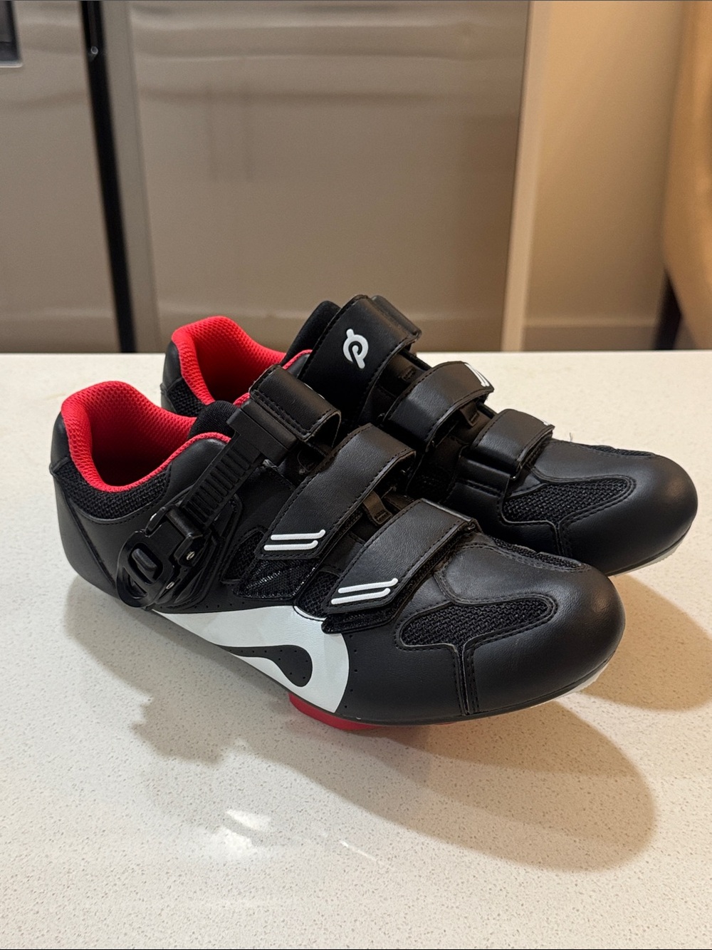 Peloton Black and Red Cycling Sneakers with Strap Closure